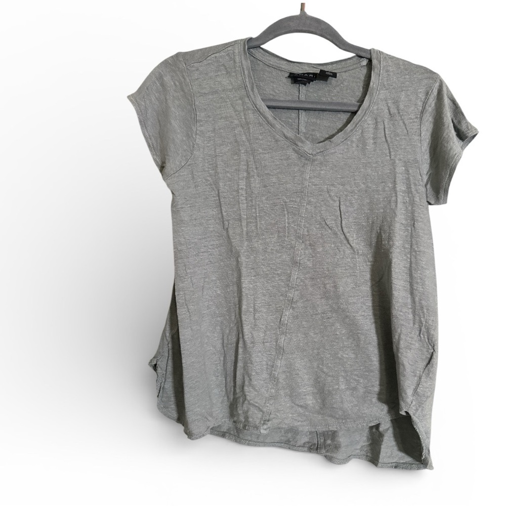 Tahari Light Sage V-Neck Short Sleeve 100% Linen Tee Classic Old Money - Picture 2 of 5